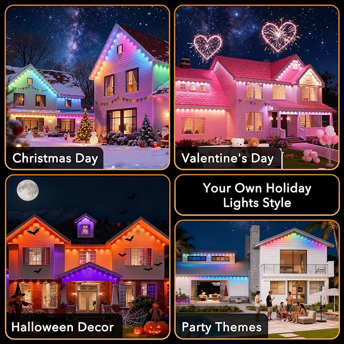 Permanent Outdoor Lights, 100ft with 90 RGB+IC LED Lights for House, 75 Scene Modes, IP68 Waterproof Eave lights Compatible with Alexa, Google Assistant for Halloween, Christmas, Outdoor Daily Decor