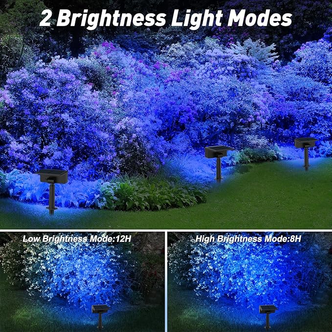 T-SUN Blue Solar Spot Lights Outdoor 4 Pack, 49 LED 2 Lighting Modes, IP65 Waterproof Landscape Spotlights, 2 in 1 Auto On/Off Solar Lights for Yard, Garden, Driveway, Pathway