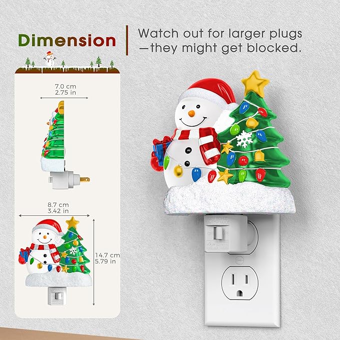 Briignite Snowman Christmas Tree Night Light, 5000K Night Lights Plug into Wall, Christmas Tree Cute Night Light for Kids, Plug in Nightlight with 360° Rotatable for Christmas Decor Party