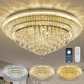 40 inch Flush Mount Crystal Chandeliers with Remote and APP Gold, Modern Elegant LED Crystal Raindrop Ceiling Light Fixture, 3CCT Dimmable, for Living Room Kitchen Island Bedroom Entryway Foyer