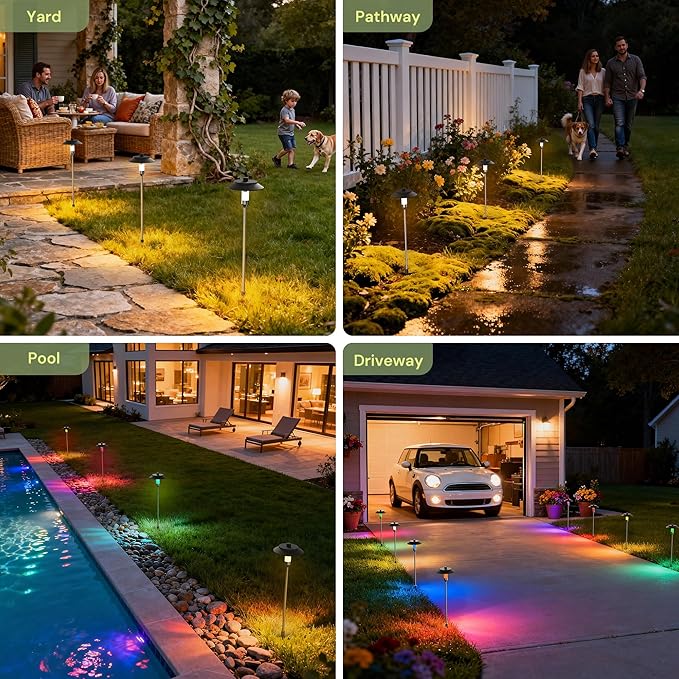 LOHAS RGB Low Voltage Landscape Lighting, Dusk to Dawn Outdoor Pathway Lights, 6W/12V Multi-Color Low Voltage Path Lights for Yard Garden Walkway Holiday Landscape Lighting, IP65, UL Listed, 6 Pack