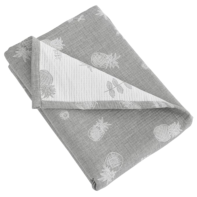 NTBAY 3 Layer Oversized Muslin Cotton Toddler Blanket, 45x60 Inches Jacquard Reversible Nursery Bed Blanket, Super Soft and Thermal Crib Blanket for All Seasons, Baby Gift, 45"x60", Grey Pineapple