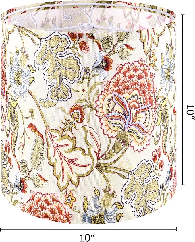 GO&SO Set of 2 Small Tall Lamp Shades, 10" Top X 10" Bottom X 10" High Drum Lamp Shade Printing Flowers Plants -Lampshades for Floor Lamps,Table Lamp, Modern Lamp Shade Replacement, Assembly Required