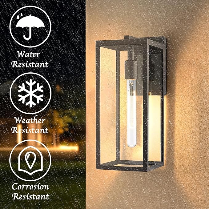 Bestshared Outdoor Wall Sconce Lights,Exterior Wall Lantern with Clear Glass, Black Porch Sconce Lighting,Waterproof Outdoor Lights for House Garage Doorway Patio, E26 Socket (Black, 15"-1 Pack)