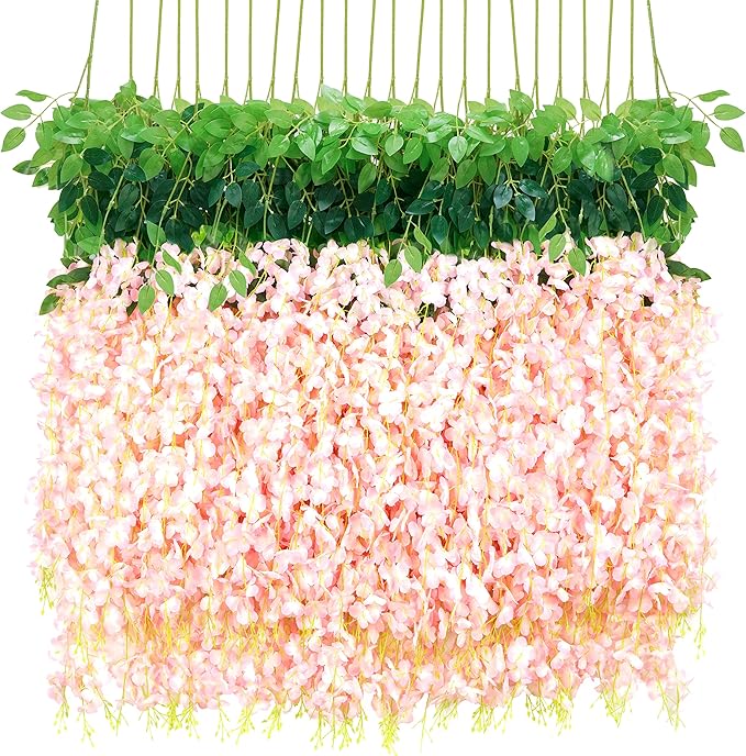 BLEUM CADE 36Pcs Pink Fake Wisteria Hanging Flowers, 3.6Ft/Pcs Artificial Wisteria Garland, Hanging Flowers for Wedding Party Home Backdrop Wall Decoration