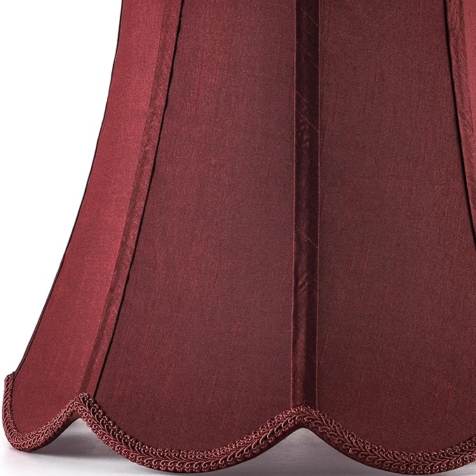GOSO Medium Scalloped Lamp Shade Burgundy, 8"Top ×13"Bottom ×11" Hight Victorian Spider Shade for Table Lamp, Floor Lamps Replacement, Wavy Floral Petal Edge Faux Silk Art Deco Lampshade,Easy Assembly