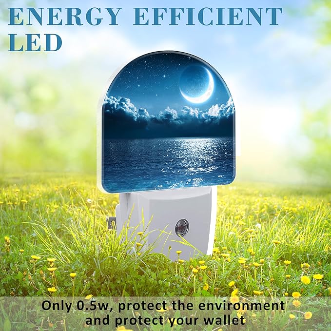 Magic Moon on Sea Night Light Plug into Wall with Dusk to Dawn Sensor Cute Nightlight for Kid Girls Boys Women Men Room Decor, Hallway, Kitchen, Bathroom, Nursery, Stairs