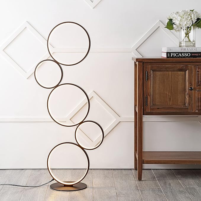 JONATHAN Y JYL7103A Pluto Stacked Circles 45" 5-Light Contemporary Modern Iron/Aluminum Integrated LED Floor Lamp Standing Reading Lamp for Bedroom Living Room Office, Black, 18.0 in