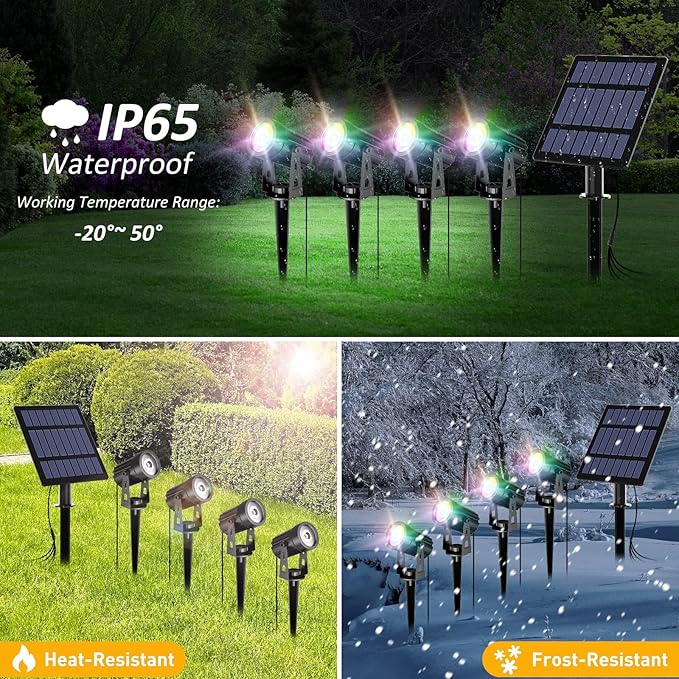 T-SUN RGB Solar Spotlights Outdoor, Halloween Decoration Solar Landscape Spotlights, IP65 Waterproof Color Changing Spot Lights Outdoor Security Wall Lights for Garden, Yard, Driveway, Pool Area(RGB)