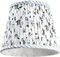 Ridhi Pleated Block Print Lamp Shade Powder Blue Floral Medium 4" Top x 6" Bottom x 5" High Spider with Harp and Finial Fitting