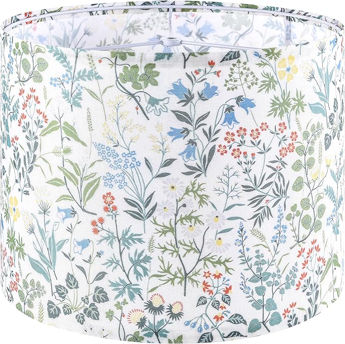 GOSO 1pcs Medium Lampshade Polyester Fiber Printing Flowers Drum Lamp Shade For TableLamp,Floor Lamps,Diy Pendant Light,Wall Hanging,Spider Fitter 13 "Top x 13" Bottom x 10 "Heigh,Assembly Required