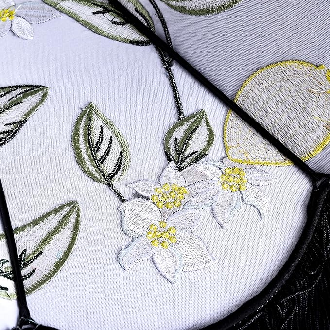 GO&SO Black Floral Embroidery Bell Lamp Shades Set of 1,Handcrafted Silk Petal Edge with Fringe Trim,6"x13"x10.6"(Spider),Vintage Ornate Lamp Shade Replacement for Table,Floor Lamps,Easy Assembly