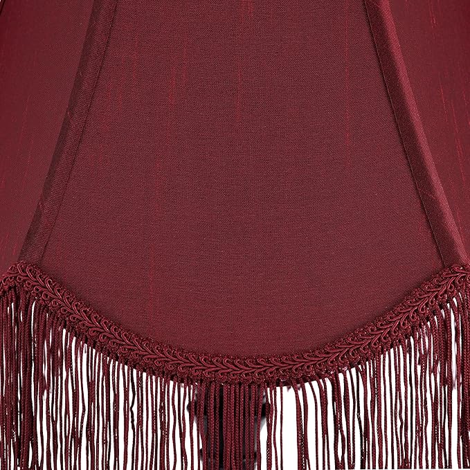 GO&SO Set of 2 Burgundy Silk Scalloped Lamp Shade, Petal Edge Braid with Burgundy Fringe Trim, 6"x13"x10.6"(Spider), Victorian Bell Lamp Shades, Replacement Shades for Table,Floor Lamps, Easy Assembly