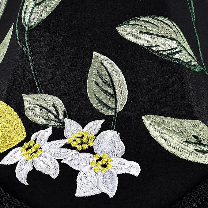 GO&SO Black Floral Embroidery Bell Lamp Shades Set of 2,Handcrafted Silk Petal Edge with Fringe Trim,6"x13"x10.6"(Spider),Vintage Ornate Lamp Shade Replacement for Table,Floor Lamps,Easy Assembly