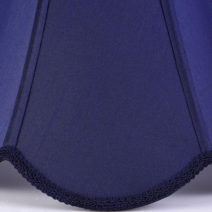 GO&SO Navy Blue Lamp Shade Rayon Silk Bell Lamp Shades 2pc -Petal Edge Braid Scalloped Lamp Shade Medium,6"Top x 13"Bottom x 10.6"Vertical Height (Spider) Floor Lamp Shade Replacement -Easy Assembly