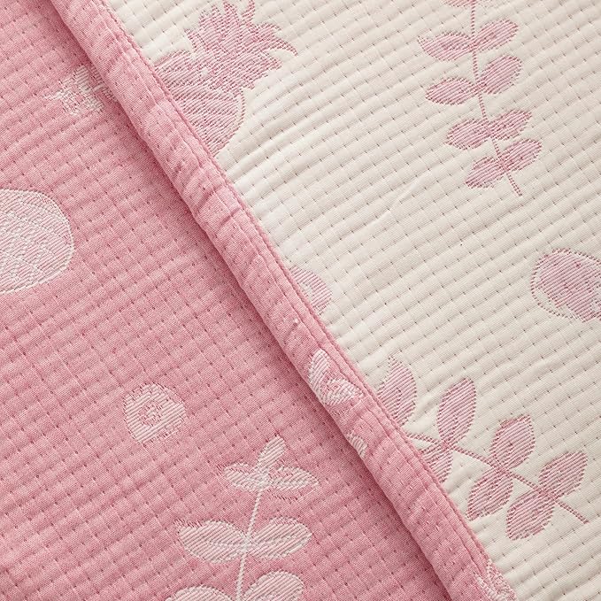 NTBAY 3 Layer Oversized Muslin Cotton Toddler Blanket, 45x60 Inches Jacquard Reversible Nursery Bed Blanket, Super Soft and Thermal Crib Blanket for All Seasons, Baby Gift, 45"x60", Pink Pineapple
